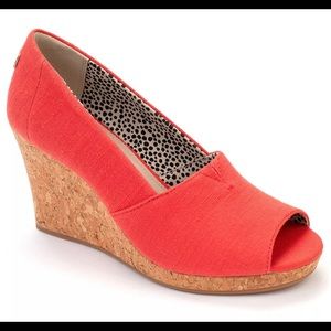TOMS Red Cork Peek Toe Wedges